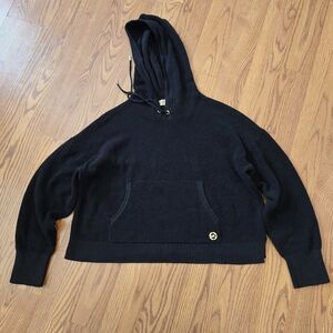 Michael Kors Black Waffle Knit Hoodie Sweatshirt Cotton Blend Casual Oversized L